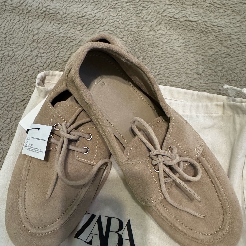 Zara Beige Suede Loafers